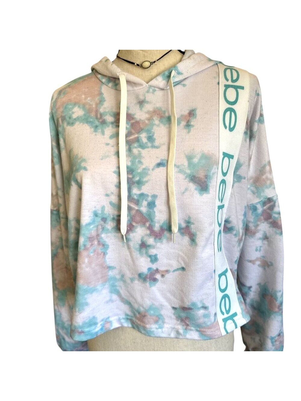 Bebe Tie Dye Cropped Hoodie Small Y2K Athleisure Lounge Pullover Sweatshirt